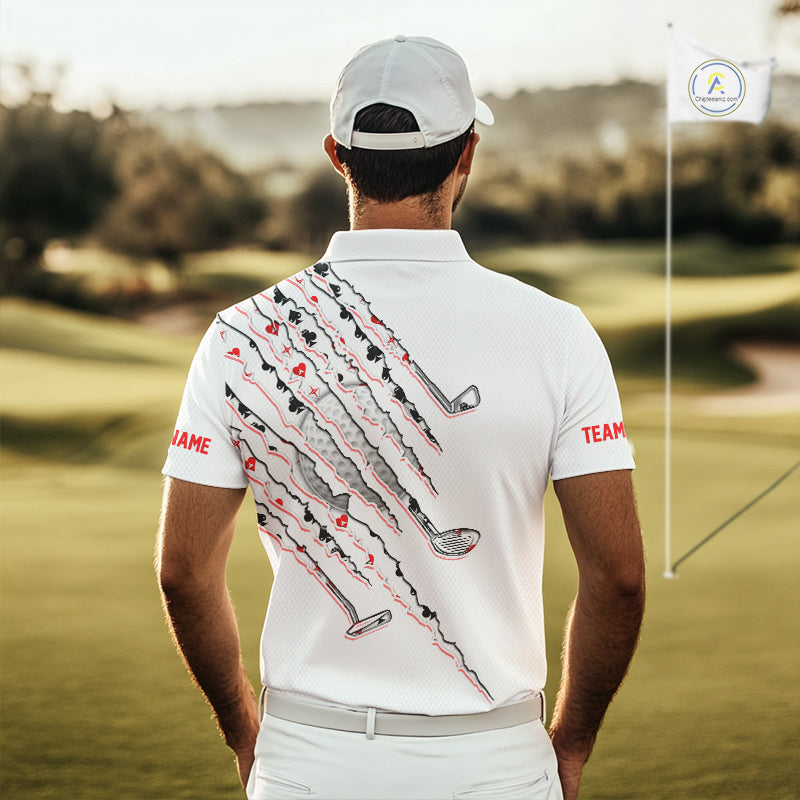 Poker Pattern Golf Polo Shirt For Men Personalized White Golf Clubs Attire, Team Golf Outfit NYN2854