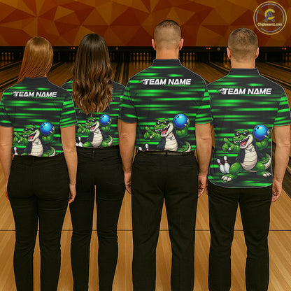 Funny Crocodile Bowling Jersey For Men Personalized Green Strike Lightning Team Bowling Attire NYN3228