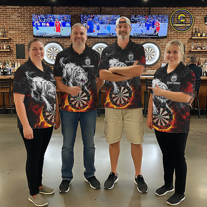 Fire Flame Funny Wolf Darts Polo & 1/4 Zip For Women Personalized Grunge Dart Team Shirts | Red NYN3236