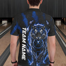 Load image into Gallery viewer, Fire Flame Tiger Blue Claws men's quarter zip bowling shirt custom team bowling uniform