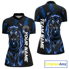 Load image into Gallery viewer, Fire Flame Tiger Blue Claws women's quarter zip bowling shirt custom team bowling uniform