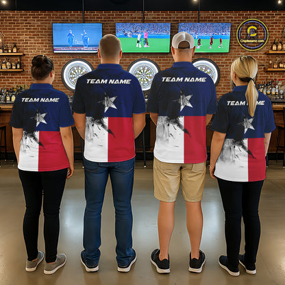 Personalized Texas Flag Black Splatter Dart Polo Shirts For Men Custom Dart Team Jerseys NYN2712