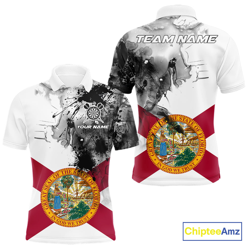 Personalized Florida Flag Black Splatter Dart Polo Shirts For Men Custom Dart Team Jerseys NYN2713