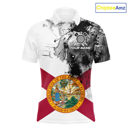 Personalized Florida Flag Black Splatter Dart Polo Shirts For Men Custom Dart Team Jerseys NYN2713