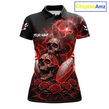 Load image into Gallery viewer, Red Strike Lightning Bowling Custom Team Shirts For Women, Skull Roses Outfit Bowling Team Jersey NYN3071
