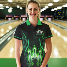 Load image into Gallery viewer, Custom Green Flaming Womens Bowling Jerseys Personalized Bowling Team Shirts For Bowlers NYN3075