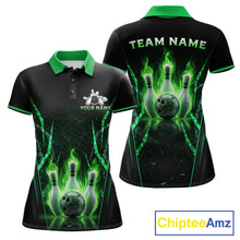Load image into Gallery viewer, Custom Green Flaming Womens Bowling Jerseys Personalized Bowling Team Shirts For Bowlers NYN3075