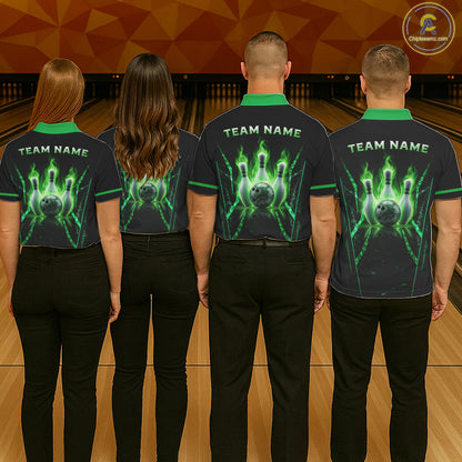 Custom Green Flaming Womens Bowling Jerseys Personalized Bowling Team Shirts For Bowlers NYN3075