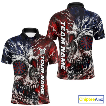 Red And Blue Smoking Skull Dartboard Mens Darts Shirt Personalized Team Darts Jersey NYN3246