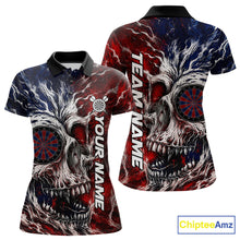 Load image into Gallery viewer, Red And Blue Smoking Skull Dartboard Women Darts Shirt Personalized Team Darts Jersey NYN3246