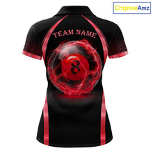 Load image into Gallery viewer, Black Red Thunder Lightning women's billiard polo shirt custom 8 ball pool team jersey, tournament billiards apparel