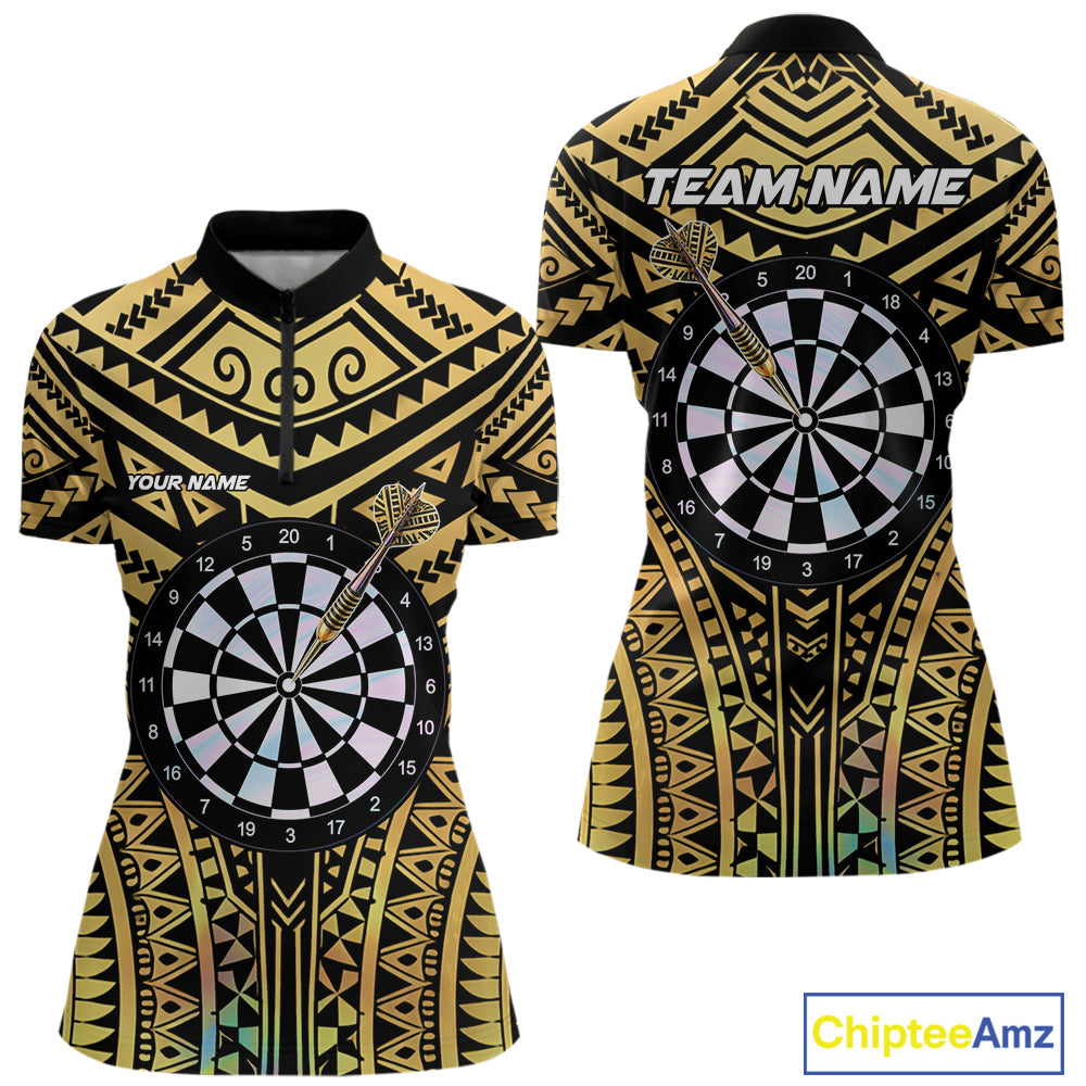 Gold Tribal Holographic Dartboard & Arrow Women Darts Quarter-zip Shirt Personalized Dart Team Jerseys NYN2515