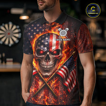 Load image into Gallery viewer, Personalized Mens Dart Polo &amp; Quarter Zip Shirt Fire Flame US Flag Darts Jersey Skull Dart Attire NYN2866