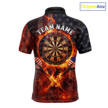 Load image into Gallery viewer, Personalized Mens Dart Polo &amp; Quarter Zip Shirt Fire Flame US Flag Darts Jersey Skull Dart Attire NYN2866