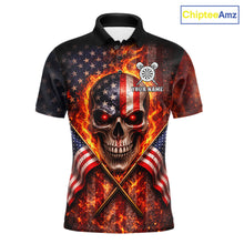 Load image into Gallery viewer, Personalized Mens Dart Polo &amp; Quarter Zip Shirt Fire Flame US Flag Darts Jersey Skull Dart Attire NYN2866