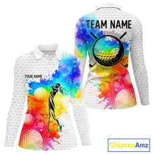 Load image into Gallery viewer, Women White Pattern Golf Polo Shirt Custom Name Colorful Watercolor Golf Clothes, Golf Gifts NYN2873