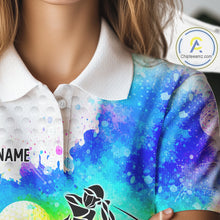 Load image into Gallery viewer, Women White Pattern Golf Polo Shirt Custom Name Colorful Watercolor Golf Clothes, Golf Gifts NYN2873
