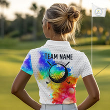 Load image into Gallery viewer, Women White Pattern Golf Polo Shirt Custom Name Colorful Watercolor Golf Clothes, Golf Gifts NYN2873