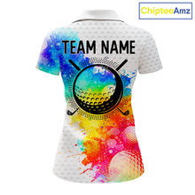Load image into Gallery viewer, Women White Pattern Golf Polo Shirt Custom Name Colorful Watercolor Golf Clothes, Golf Gifts NYN2873