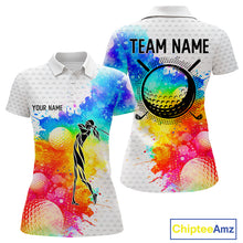 Load image into Gallery viewer, Women White Pattern Golf Polo Shirt Custom Name Colorful Watercolor Golf Clothes, Golf Gifts NYN2873