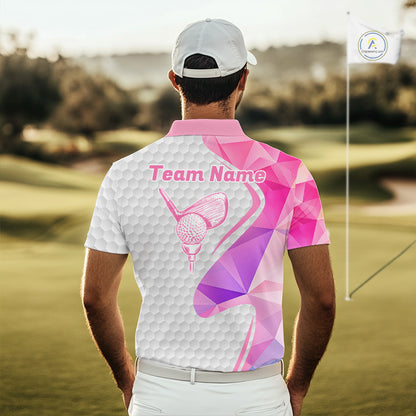 Pink And Purple Diamond Geometric Golf Polo Golf Shirts For Men Custom Golf Team Attire NYN3248