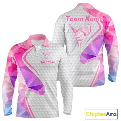 Pink And Purple Diamond Geometric Golf Polo Golf Shirts For Men Custom Golf Team Attire NYN3248