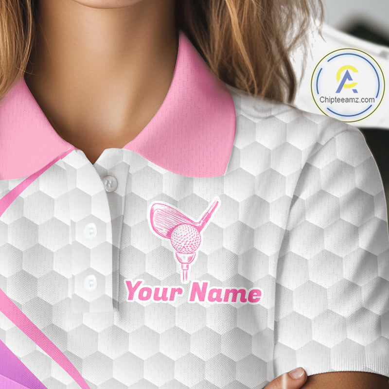 Pink And Purple Diamond Geometric Golf Polo Golf Shirts For Women Custom Golf Team Attire NYN3248