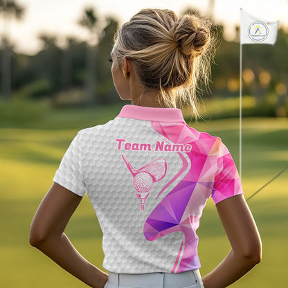 Pink And Purple Diamond Geometric Golf Polo Golf Shirts For Women Custom Golf Team Attire NYN3248