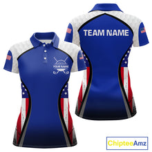 Load image into Gallery viewer, Grunge American Flag Golf Polo Shirts For Women Custom Golf Team Attire For Golfers | Blue NYN3257