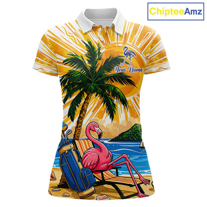 Funny Flamingo Womens Golf Polo Shirt Custom Summer Tropical Golf Team Clothing Golf Gifts NYN3262