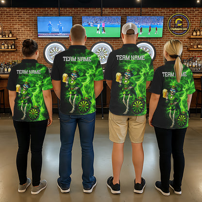 Funny Skeleton St Patrick's Day Men Darts Polo Shirt Custom Flame Shamrock Darts Team Jersey NYN2529