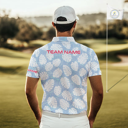 Custom Blue Tropical Monstera Funny Flamingo Matching Men Golf Polo Shirts Team Golf Clothes  NYN2881