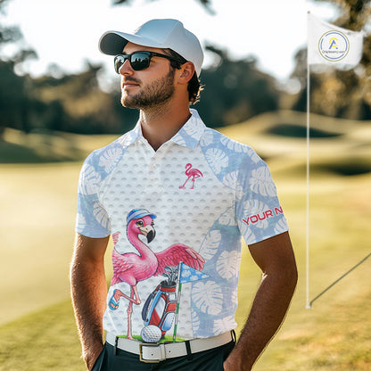 Custom Blue Tropical Monstera Funny Flamingo Matching Men Golf Polo Shirts Team Golf Clothes  NYN2881