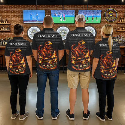 Custom Grunge Flame Dinosaur Darts Shirt Polo & 1/4 Zip Darts Jersey For Men US Flag Dart Outfit NYN2884