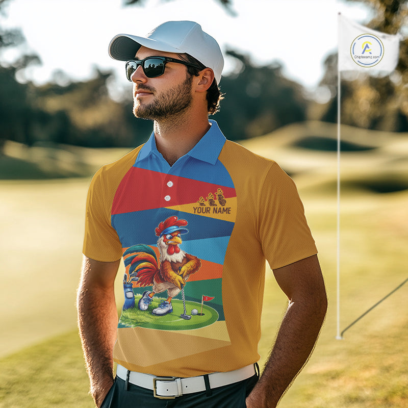 Colorful Rooster Mens Golf Polo Shirts Personalized Funny Golf Ball Shirts, Golf Gifts For Men NYN3098