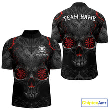 Load image into Gallery viewer, Black Red Skull Dartboard men's quarter zip darts shirt, custom skull team jersey, professional darts apparel