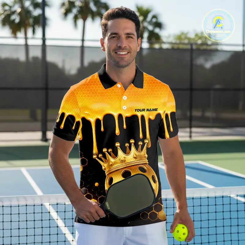 Custom Dripping Honeycomb Gold Crown Pickleball 3D Ball Jerseys Men Pickleball Shirts NYN2230