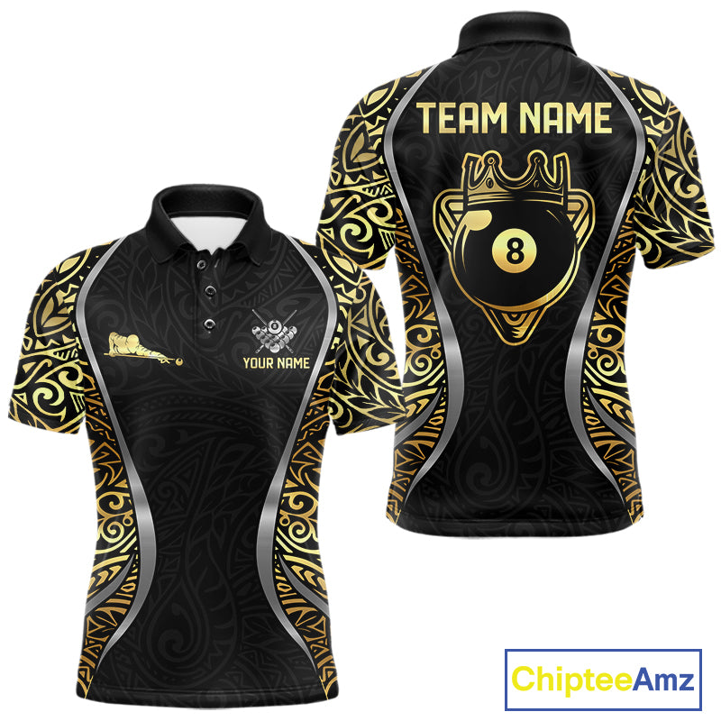 Personalized 8 Ball Pool Crown Men Billiard Shirts Gold And Silver Tribal Billiard Pool Jerseys NYN2894
