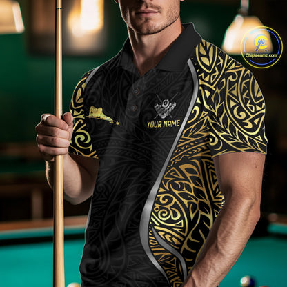 Personalized 8 Ball Pool Crown Men Billiard Shirts Gold And Silver Tribal Billiard Pool Jerseys NYN2894