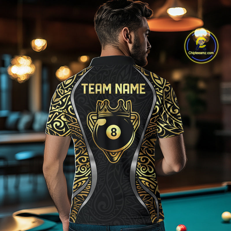 Personalized 8 Ball Pool Crown Men Billiard Shirts Gold And Silver Tribal Billiard Pool Jerseys NYN2894