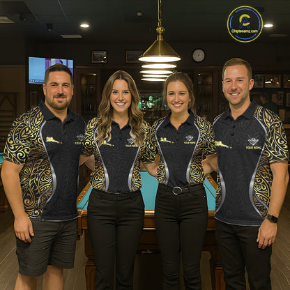Personalized 8 Ball Pool Crown Men Billiard Shirts Gold And Silver Tribal Billiard Pool Jerseys NYN2894