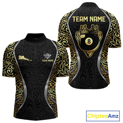 Personalized 8 Ball Pool Crown Men Billiard Shirts Gold And Silver Tribal Billiard Pool Jerseys NYN2894