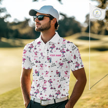Load image into Gallery viewer, Funny Pink Flamingo Friends White Mens Polo Shirt Custom Flamingo Ladies Golf Outfits NYN3111