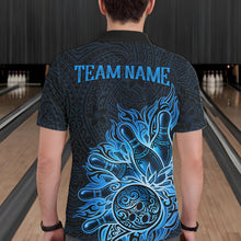 Load image into Gallery viewer, Male bowler wearing Blue Tribal Bowling Ball bowling jersey, custom bowling league apparel