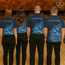 Load image into Gallery viewer, Men women bowling team wearing Blue Tribal Pattern Bowling Ball custom bowling uniforms