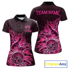 Load image into Gallery viewer, Pink Tribal Pattern Bowling Ball women's bowling polo shirt, custom tribal bowling team shirt, personalized bowling jersey