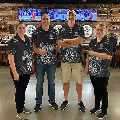 Silver Light Dragon Dartboard Custom Men Darts Polo League Shirts Dragon Dart Jerseys NYN2237