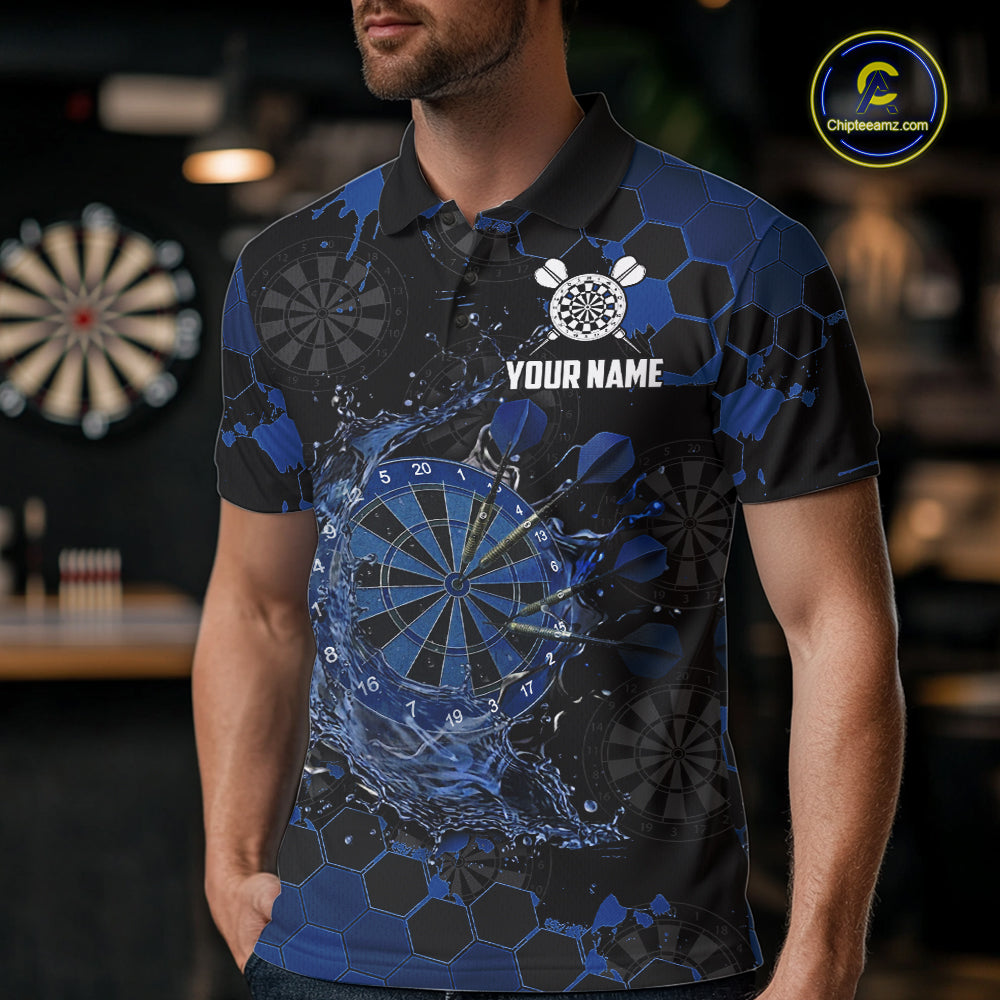 Watering Dartboard Darts Shirt For Men Custom Splatter Blue Hexagon Dart Team Jerseys NYN3117