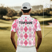 Load image into Gallery viewer, Funny Flamingo Golf Polo Shirts For Men Pink Argyle Flamingo Custom White Ball Golf Apparel NYN3121