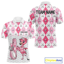 Load image into Gallery viewer, Funny Flamingo Golf Polo Shirts For Men Pink Argyle Flamingo Custom White Ball Golf Apparel NYN3121